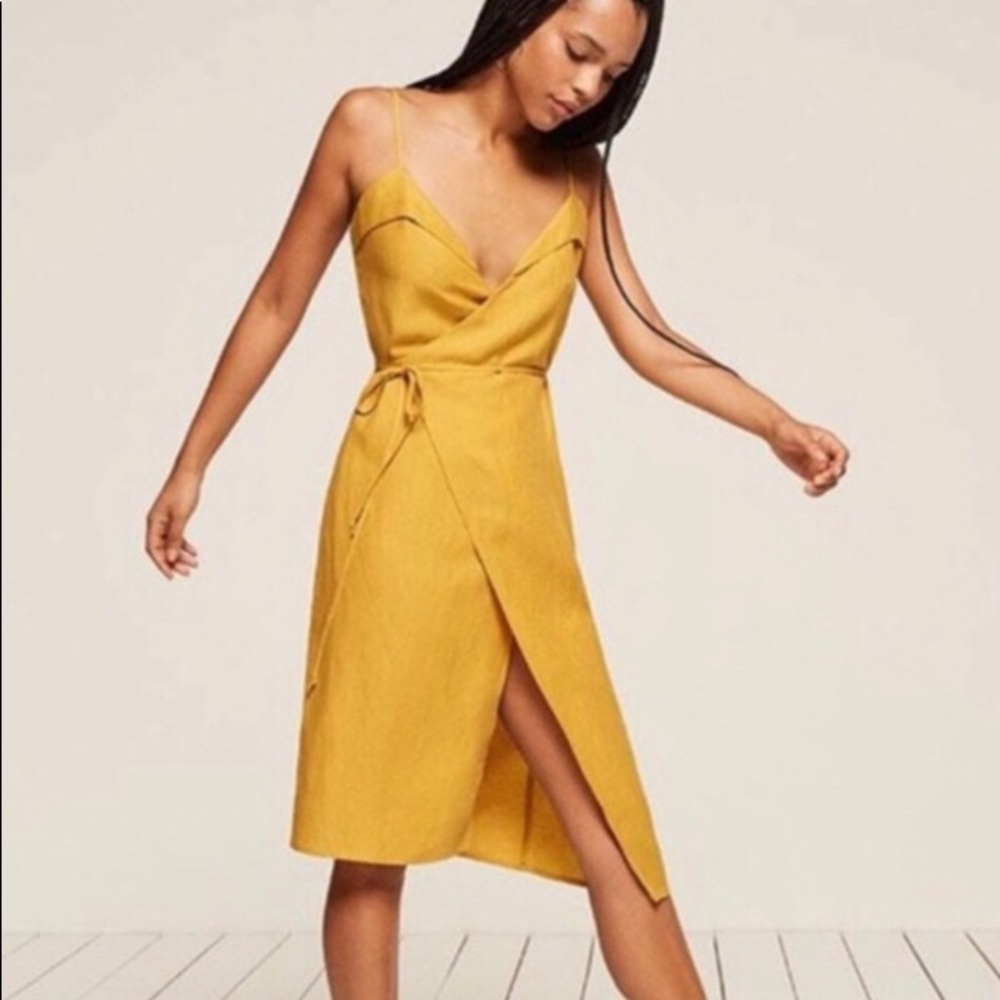 Reformation Cruz linen wrap dress